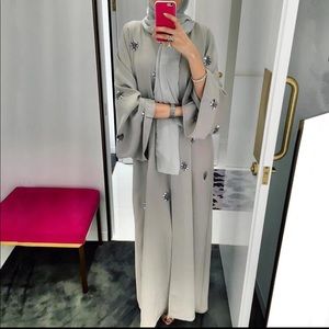Grey open abaya with sequins